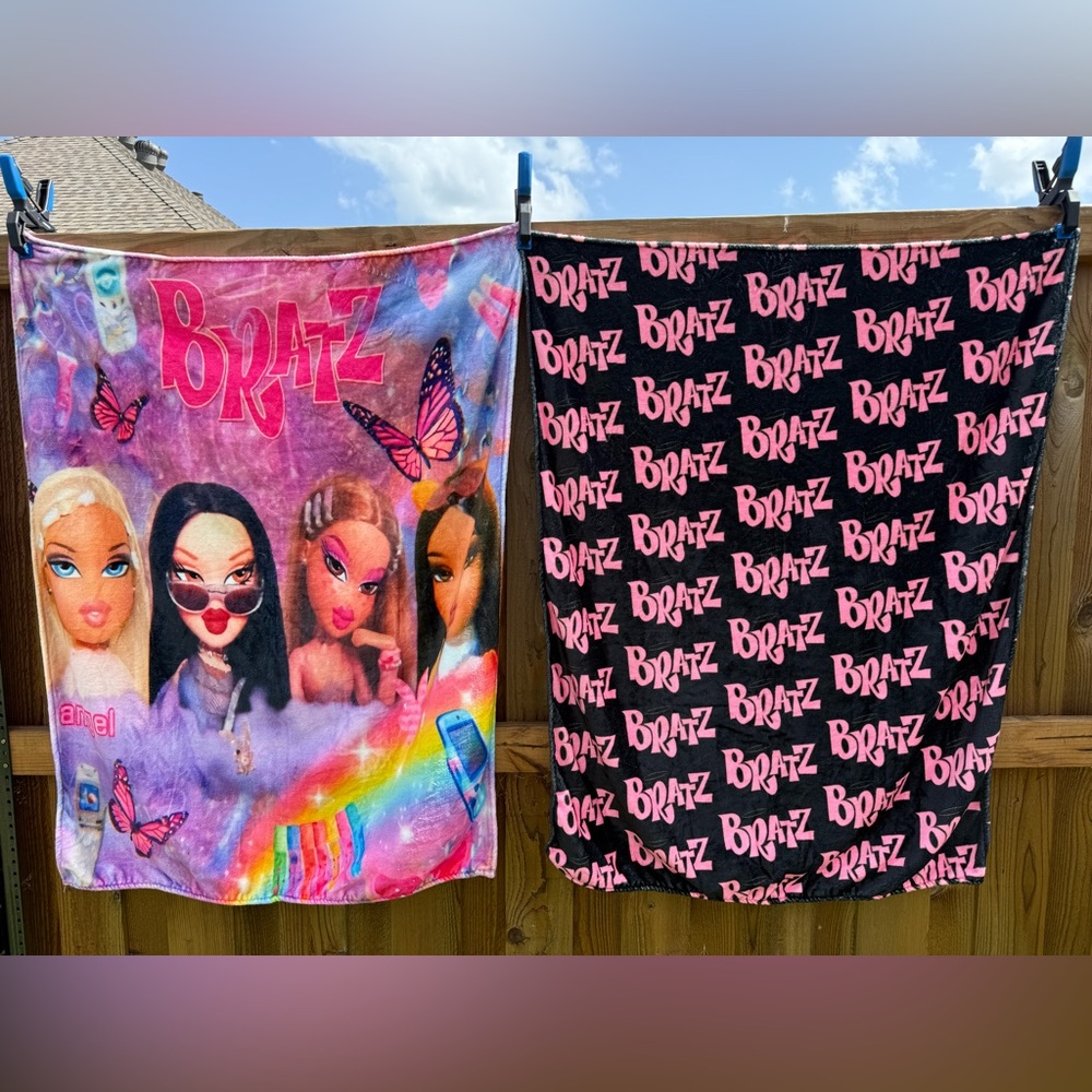 Lot of 2 Bratz Doll Plush Throw Blanket 51x38 GREAT CONDITION